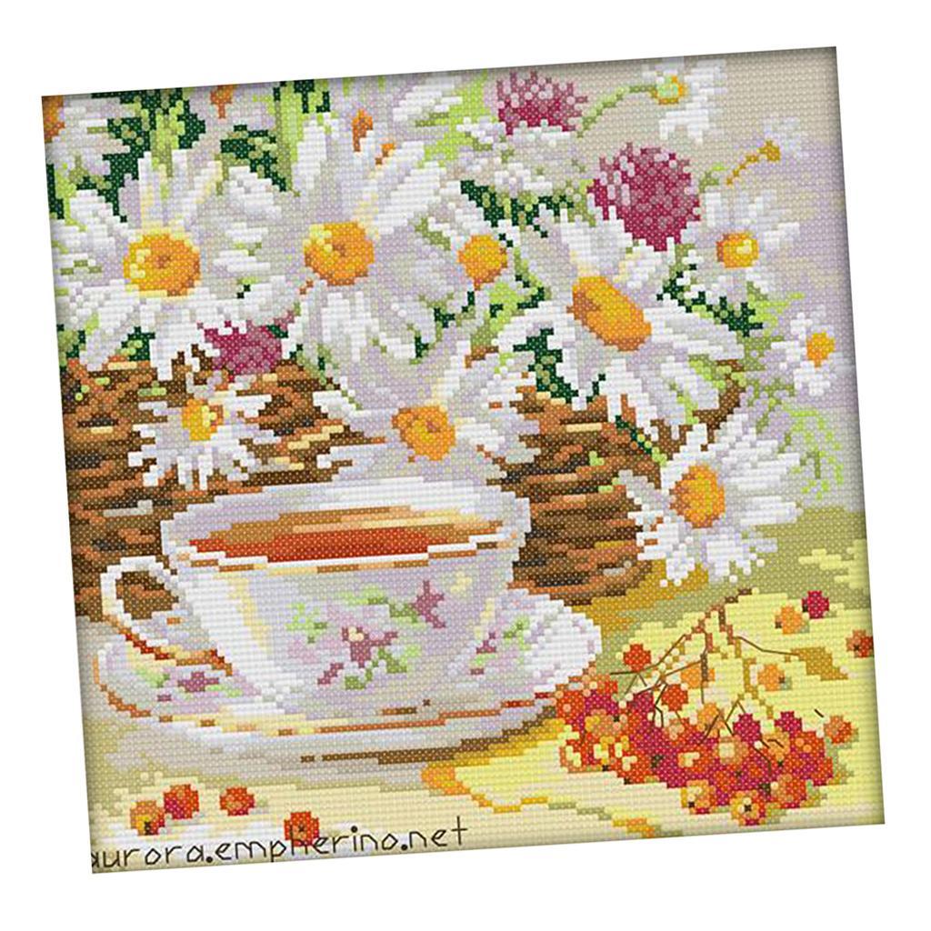Stamped Cross Stitch Kit Embroidery Crafts - Flower Pattern 14CT 28x28cm