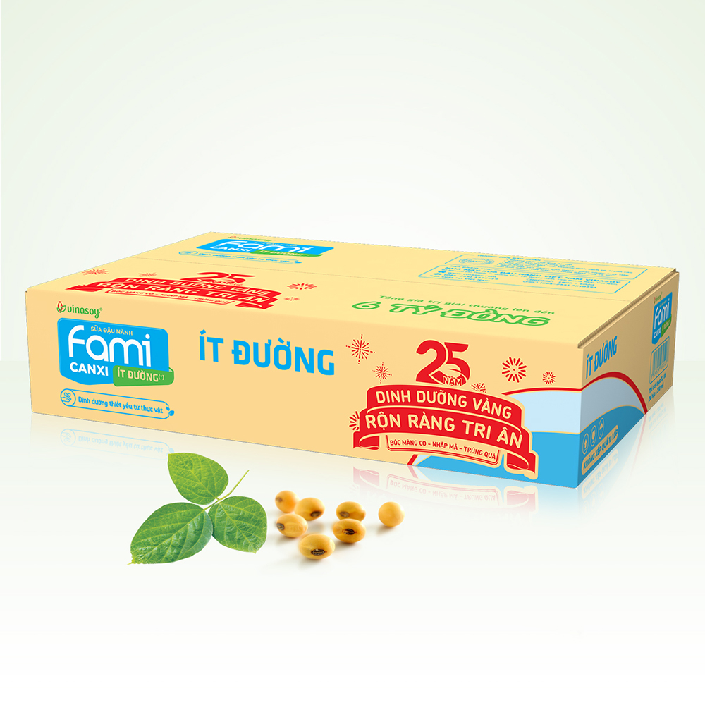 Thùng Sữa đậu nành Fami Canxi ít đường (200ml x 36 Hộp)