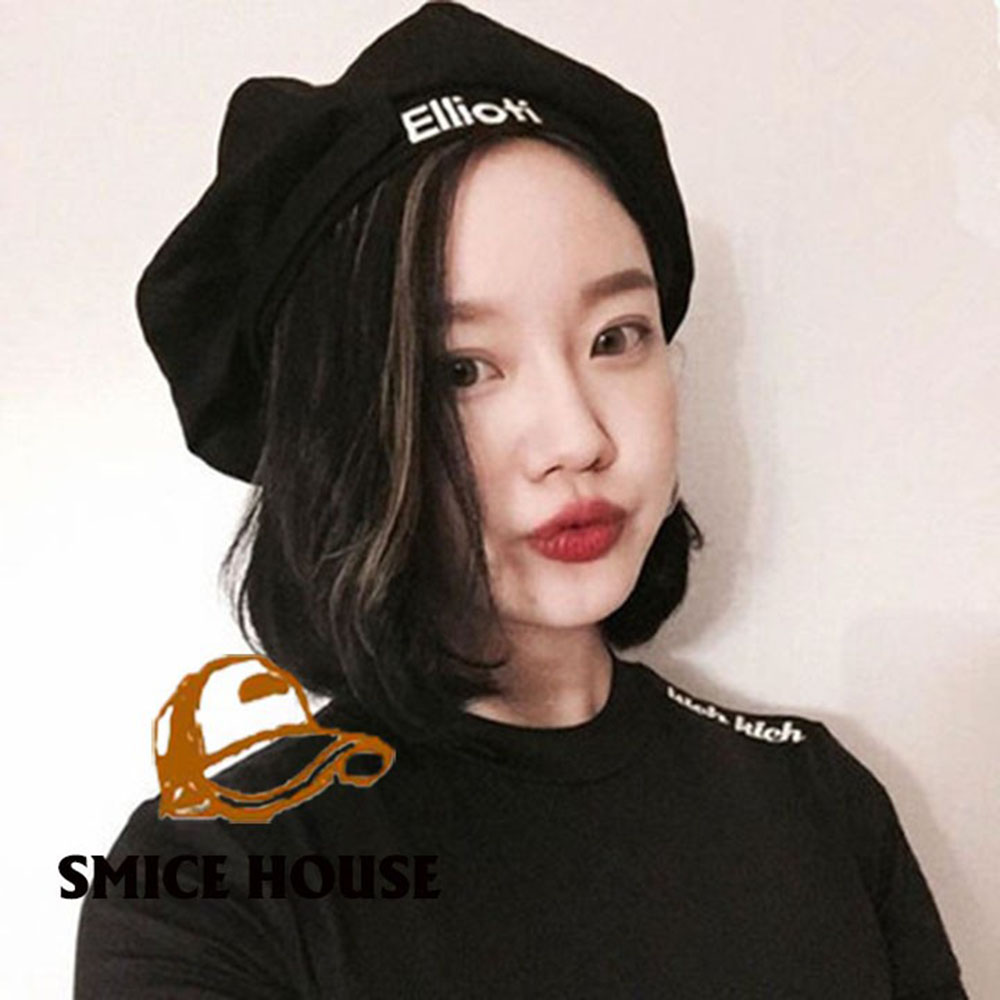 Nón beret thời trang nam nữ mũ nồi thêu chữ Elioti kiểu bí ngô vải da lộn độc đáo kiểu thần tượng Kpop - Smice House