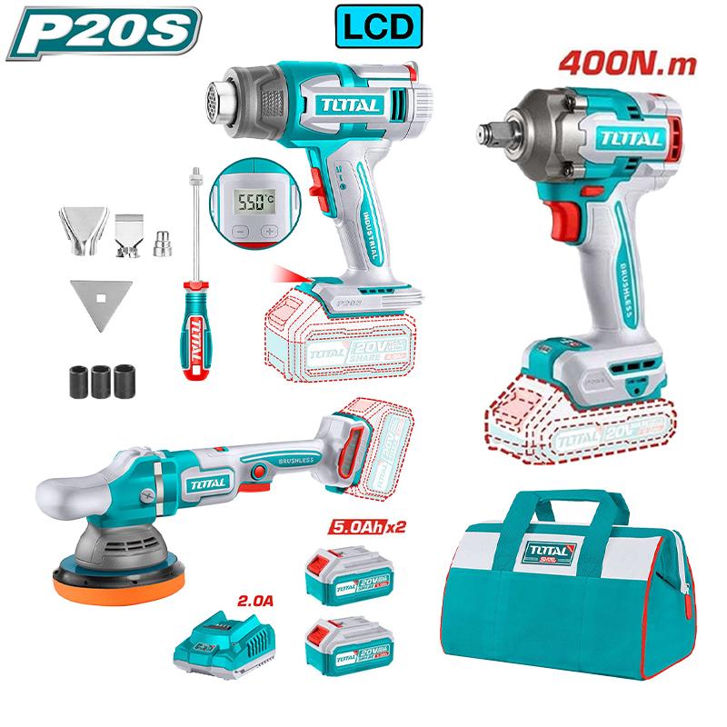 BỘ COMBO MÁY THỔI NHIỆT TBLI2003 &amp; MÁY ĐÁNH BÓNG TAPLI2015 &amp; MÁY SIẾT BULOONG TIWLI20401 KHÔNG CHỔI THAN DÙNG PIN 20V TOTAL TOSLI240863 - HÀNG CHÍNH HÃNG