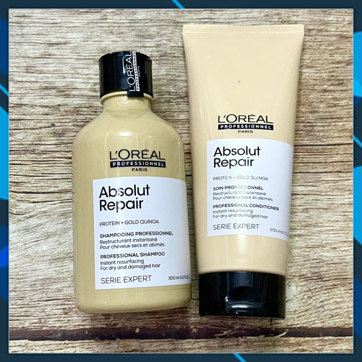 Bộ dầu gội xả L'OREAL SERIE EXPERT Absolut Repair Gold Quinoa phục hồi tóc hư tổn (New 2021) 300ml/200ml