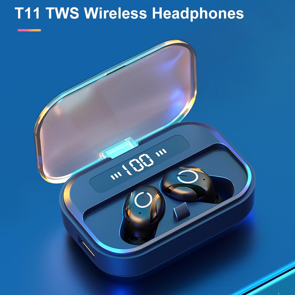 Tai nghe Bluetooth 5.0 T11 TWS  không dây không thấm nước có màn hình LED Mic
