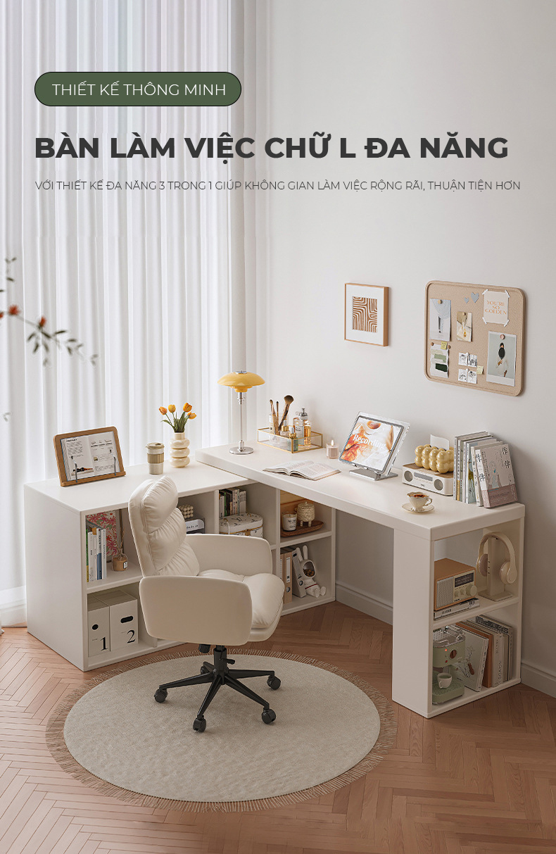 Bàn làm việc thông minh kèm kệ sách gỗ MDF phủ melamin thương hiệu IGA - GP368