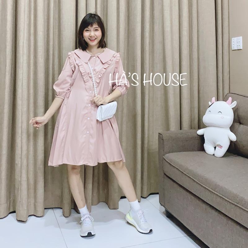 Đầm babydoll màu hồng phối bèo dễ thương