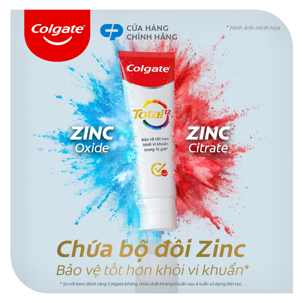 Kem đánh răng Colgate diệt vi khuẩn Total Clean Mint hương bạc hà bảo vệ toàn diện 12h 170g/tuýp