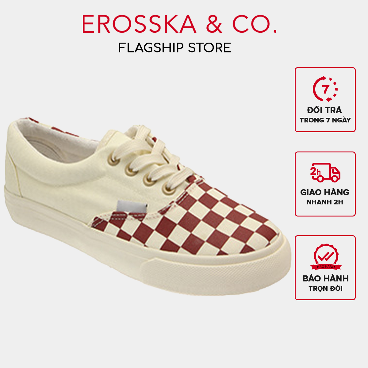 Erosska - Giày sneaker nữ đế bánh mì hoạ tiết caro cá tính- GS016