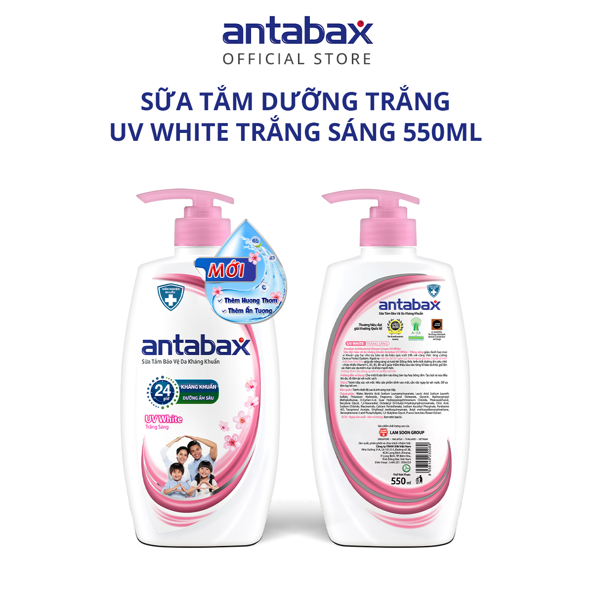 Sữa Tắm Bảo Vệ Da Kháng Khuẩn Antabax UV White Trắng Sáng 550ml