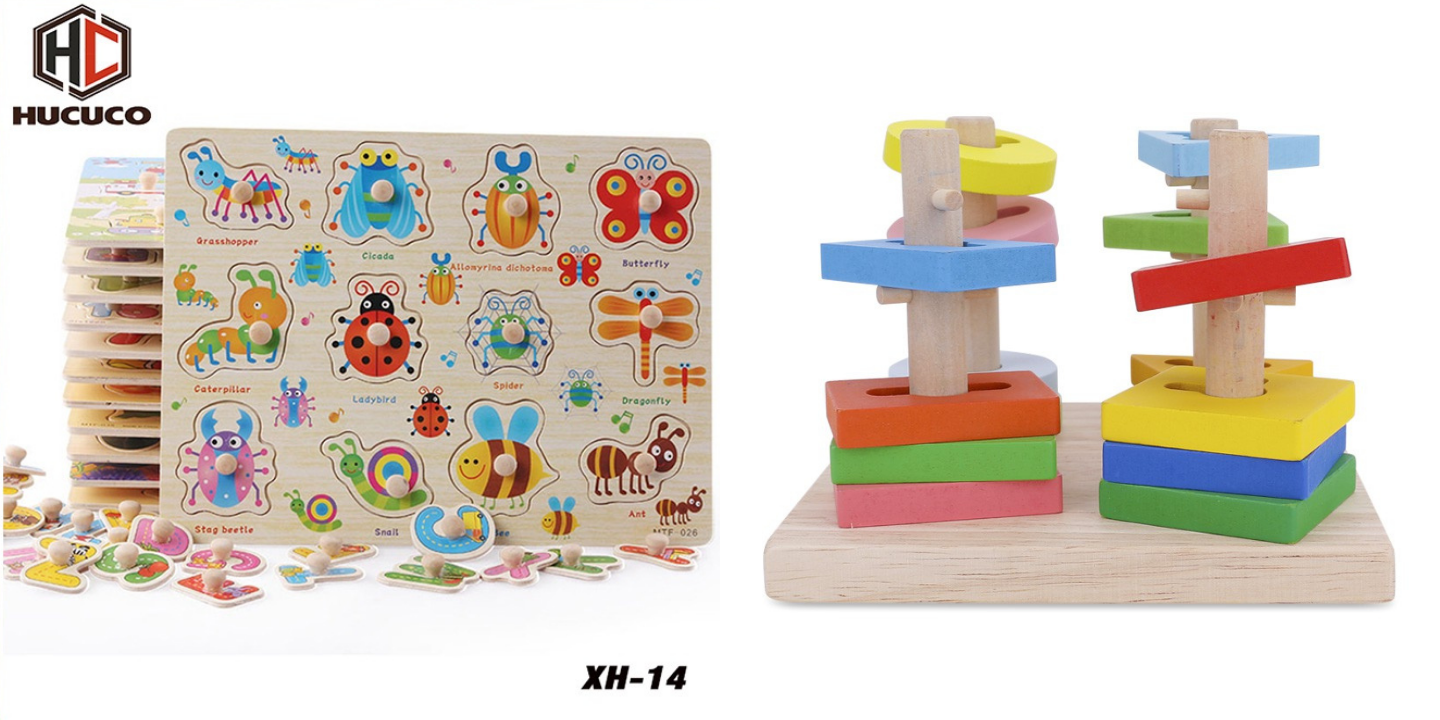 Combo 2 bộ đồ chơi: Bảng côn trùng có núm + Thả hình 3D đế vuông gỗ cao su 4 trụ - hàng chính hãng