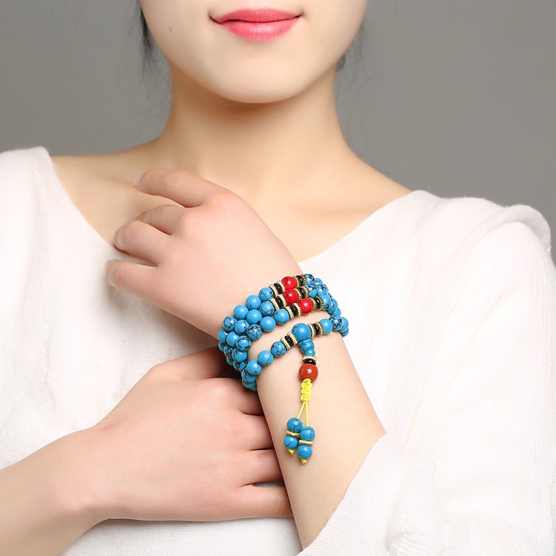 VÒNG TAY CHUỖI 108 HẠT NGỌC LAM TÂY TẠNG 8mm NĂNG LƯỢNG BÌNH AN