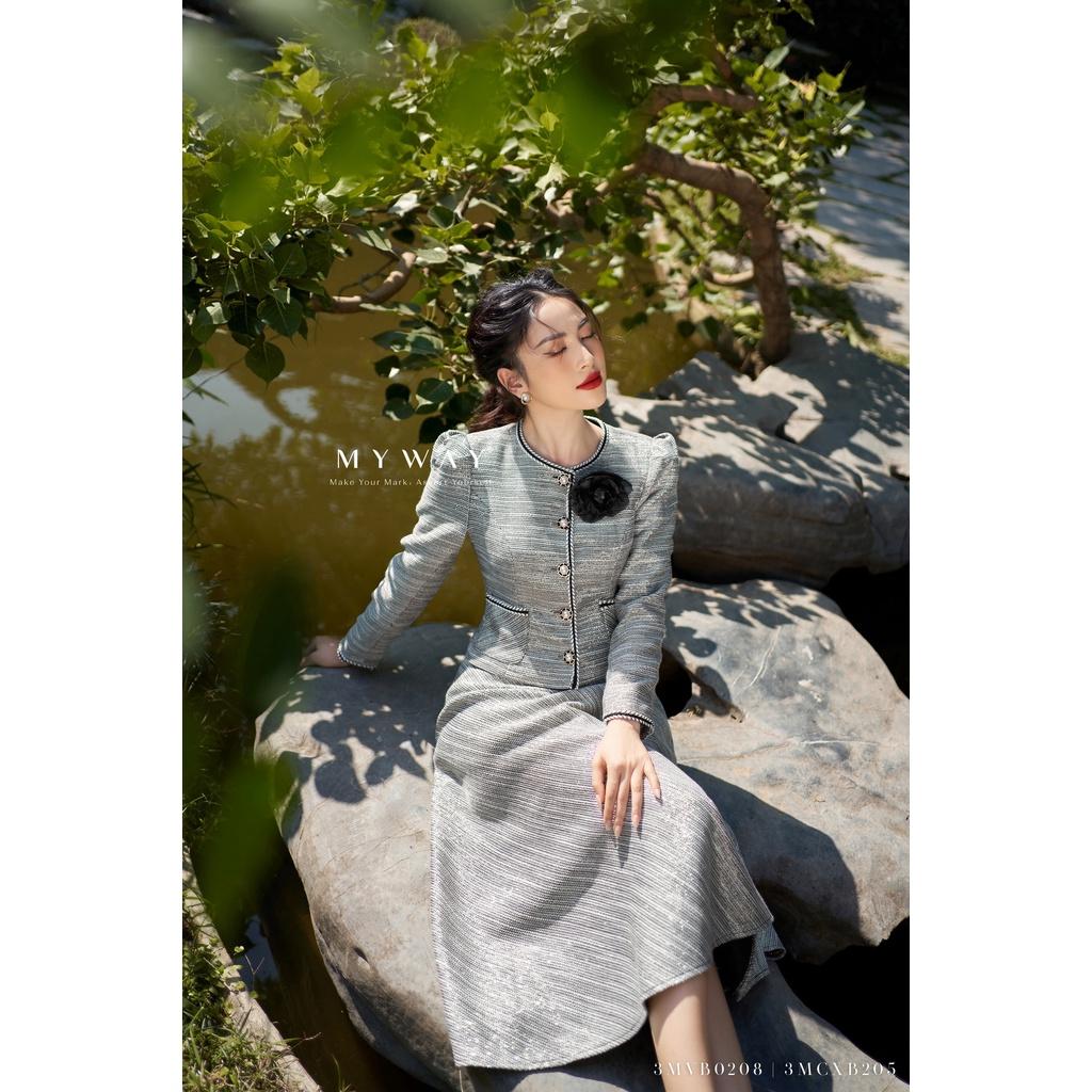 Áo Vest Nữ Dạ Tweed MY WAY Tay Bồng Sang Trọng 3MVB0208 KE3