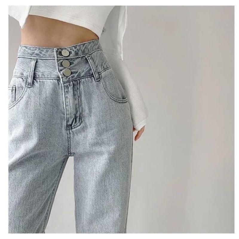Quần jeans cạp cao ống suông cho nữ - Hack đang, có 2 kiểu cạp quần
