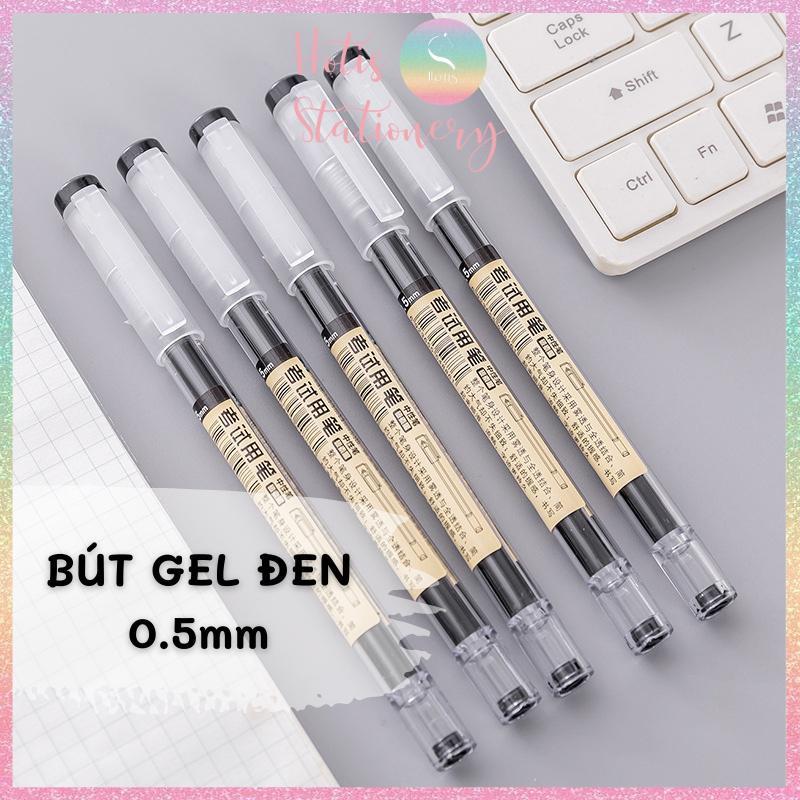 Bút gel đen ngòi kim 0.5mm, vỏ trong suốt, thiết kế đơn giản, hiện đại