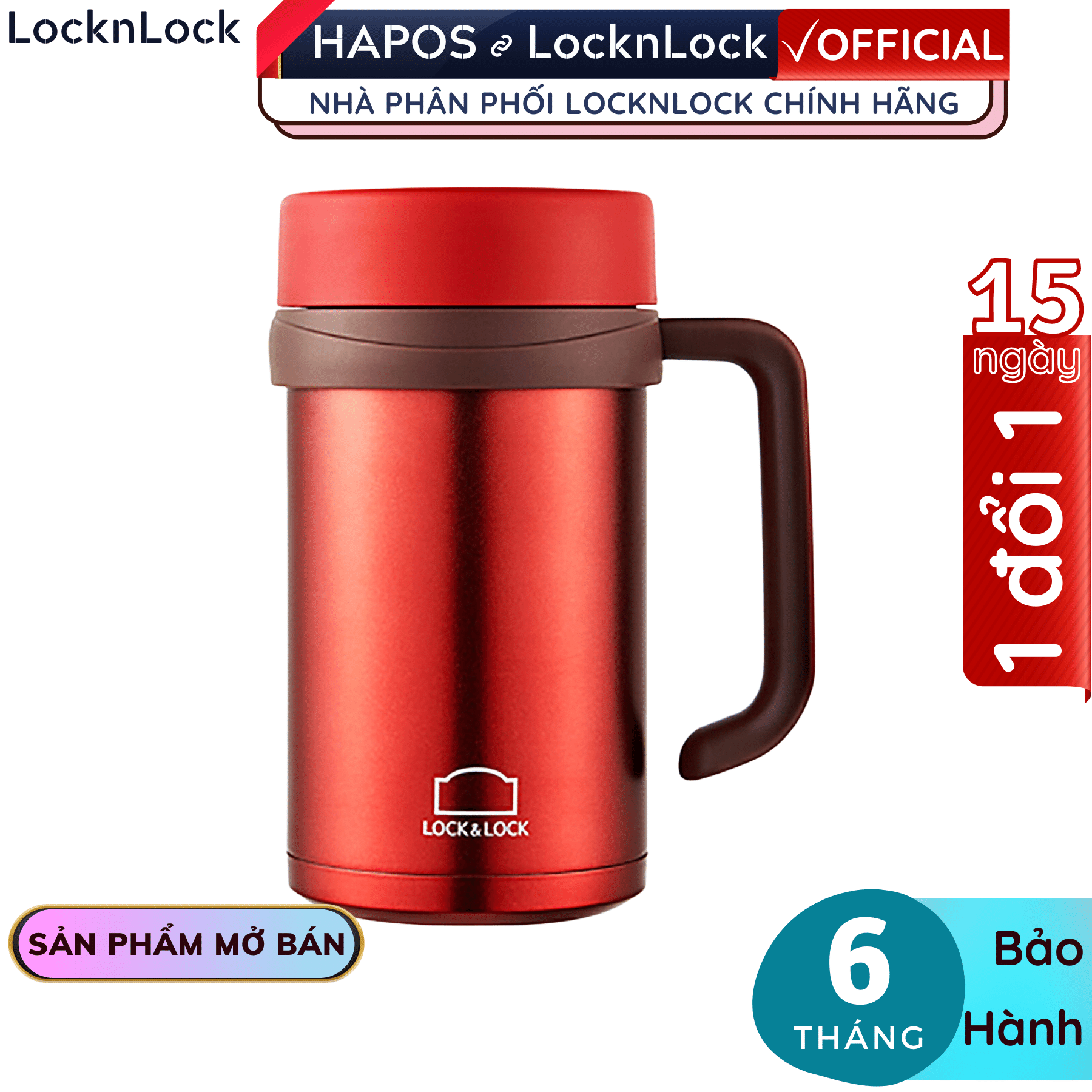 Ly giữ nhiệt Lock&amp;Lock 500ml có tay cầm New Basic Table LHC4026 - Hàng chính hãng, miệng ly rộng - Hapos