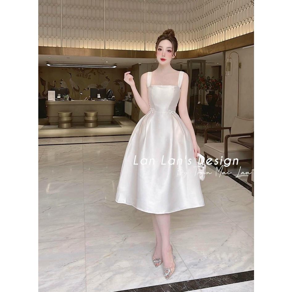 Đầm váy nữ 2 dây đính nơ eo với màu siêu tôn da sang chảnh bồng bềnh dành cho các nàng đi dự tiệc