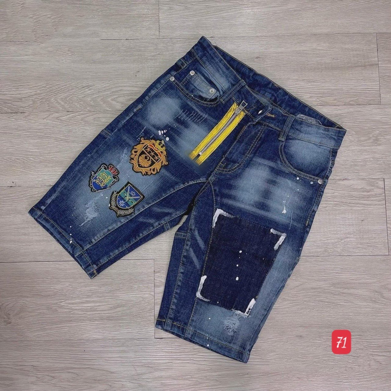 Quần short jean nam co giãn màu xanh thêu hình, quần sọt nam mẫu mới chất denim cao cấp thời trang Benny Fashion - MQ71