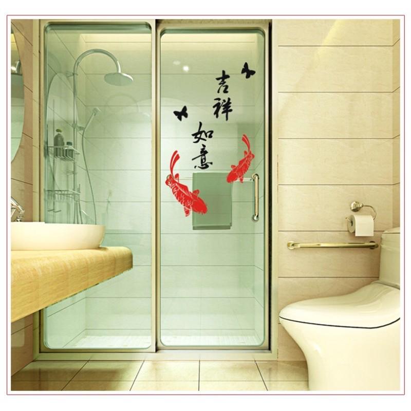 Decal trang trí Tết - Cá chép đỏ chữ đen chào Xuân