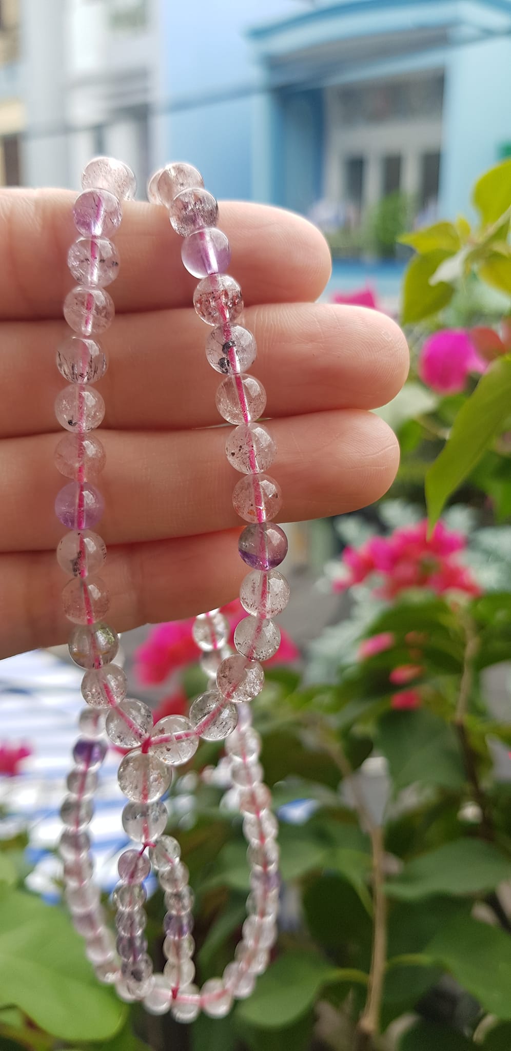 Vòng chuỗi đeo cổ Đá Super Seven tự nhiên kiểu đẹp quá Hạt 6mm lên kiểu đeo rất xinh trẻ xinh đẹp màu tím trắng bóng đẹp sang Nữ đeo may mắn phối đồ lên rất là đẹp ạ
