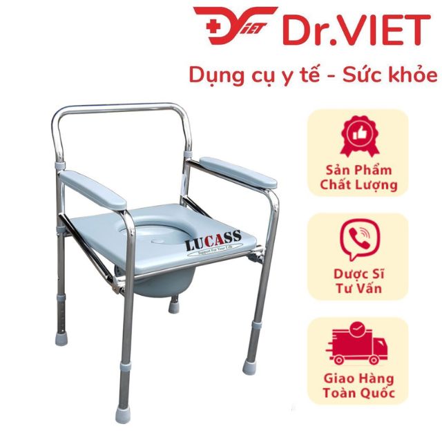 Ghế bô vệ sinh LUCASS G-26 mặt nhựa tròn, không bánh xe [Chính hãng] - Tiện lợi cho người bệnh, người già và mẹ bầu, thiết kế nhẹ, khung thép bạc Crom chắc chắn, độ rộng vừa vặn, thoải mái, dẽ vệ sinh