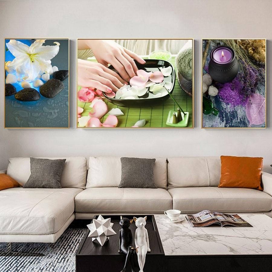 Bộ ba tranh trang trí spa hút tài lộc về nhà - tráng gương cao cấp