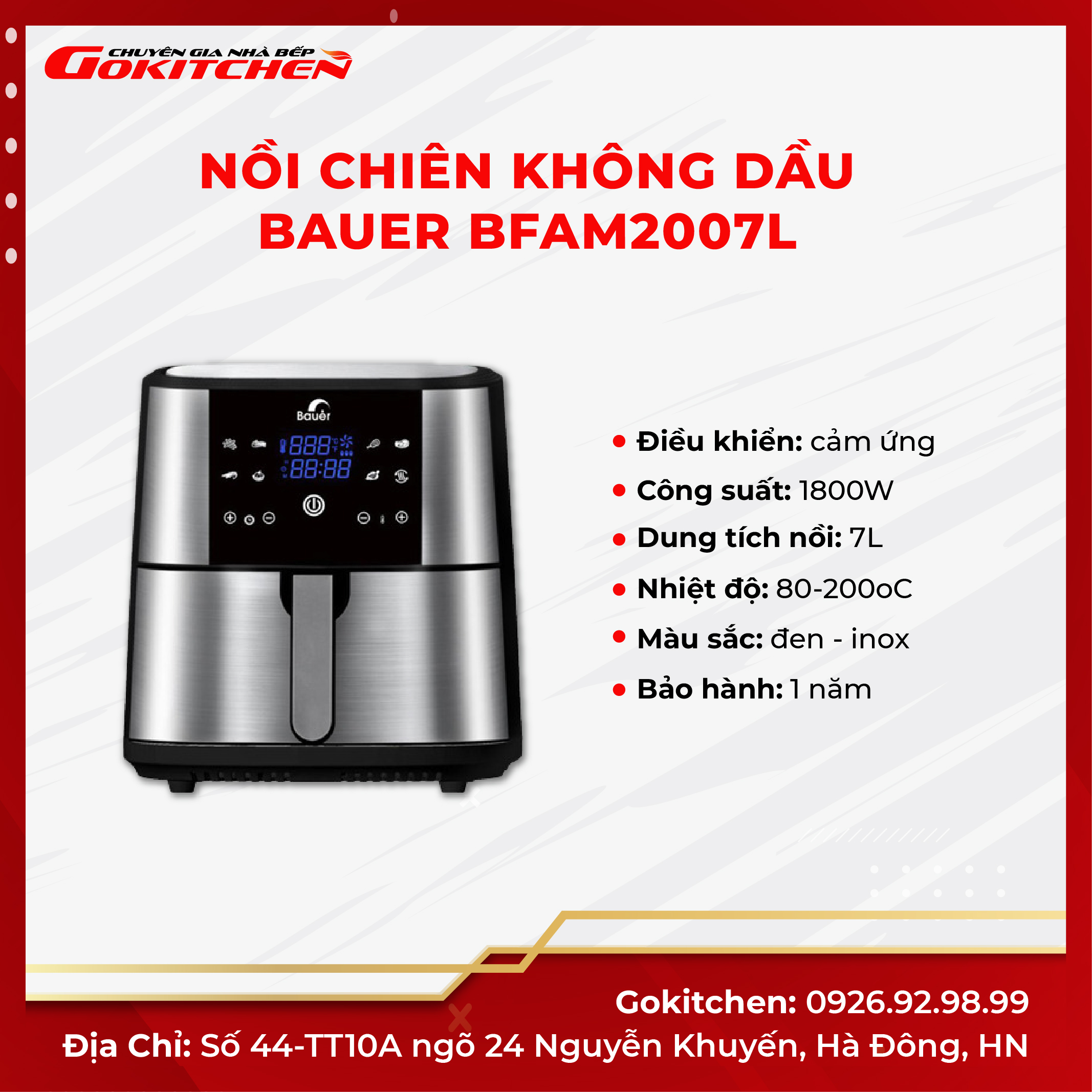 Nồi chiên không dầu chất lượng cao BAUER BFAM2007L- Hàng chính hãng