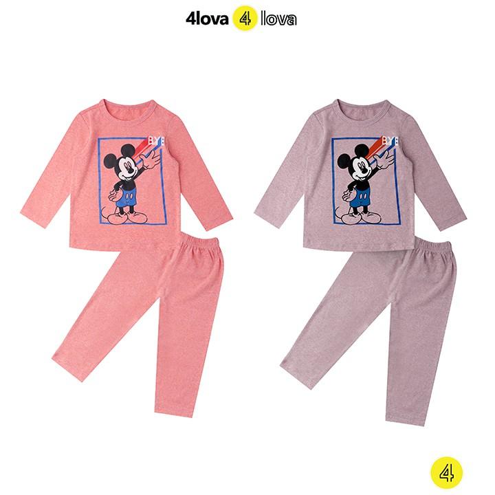 Bộ quần áo cotton thun dài tay 4LOVA họa tiết ngôi sao và mickey BT&amp;BG-BT