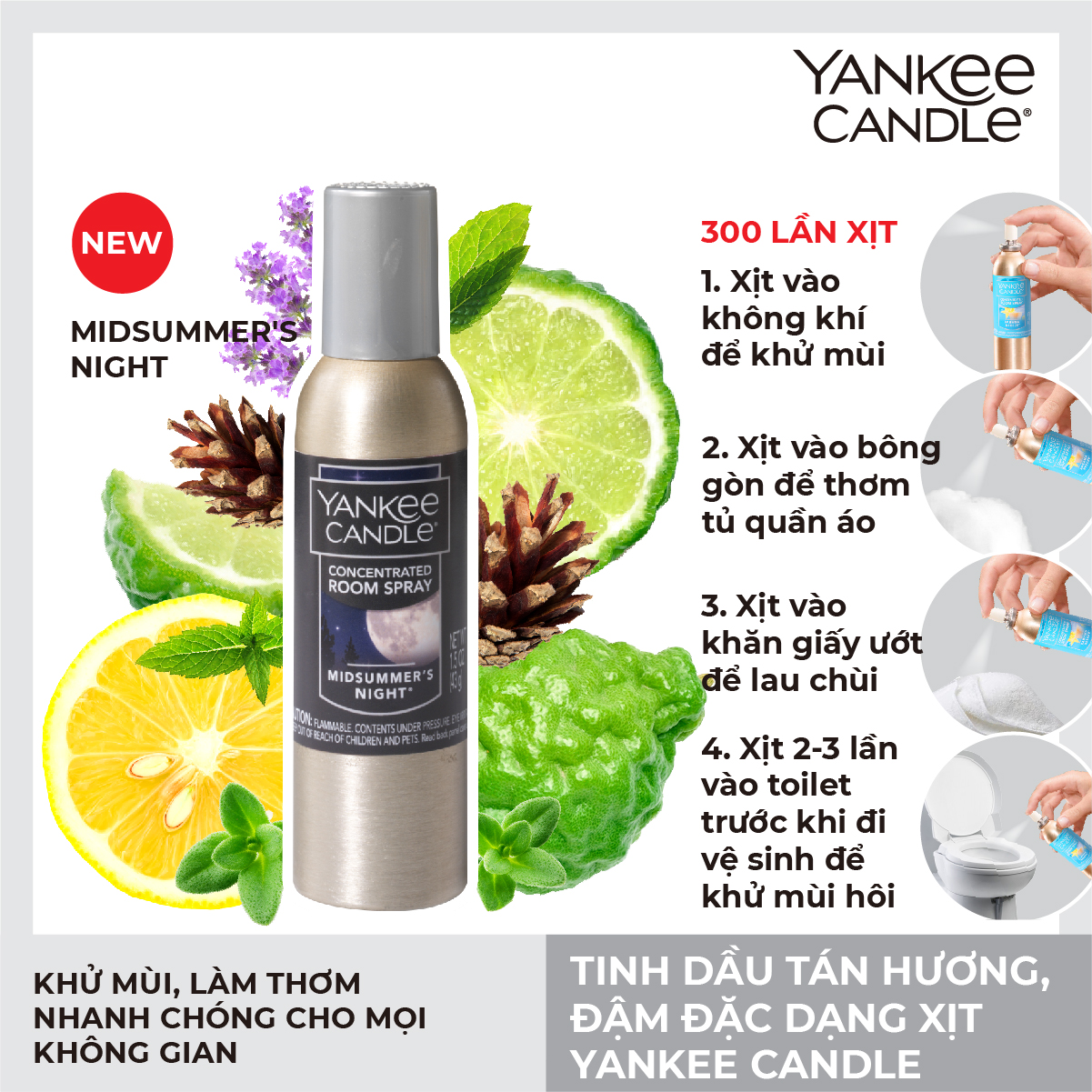 Tinh dầu tán hương đậm đặc, dạng xịt Yankee Candle - Misummer's Night