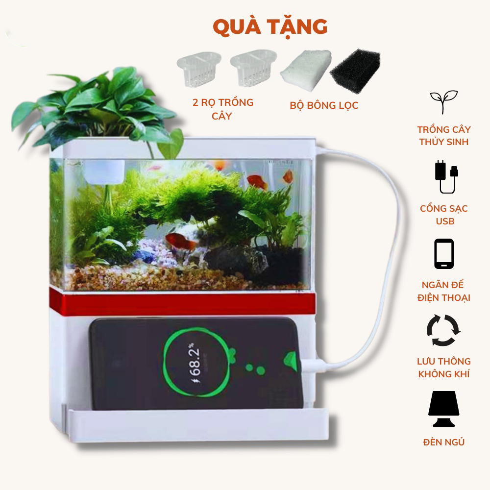 Bể Cá Mini FISH TANK Để Bàn Làm Việc Đa Chức Năng Hồ Thủy Sinh