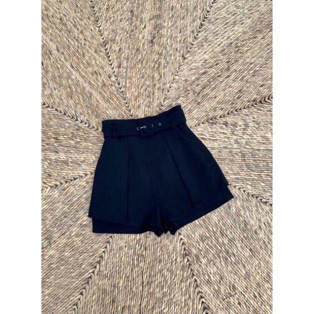 Quần short nữ kèm belt siêu đẹp quần sooc nữ chất tuyết mưa đứng from thời trang Banamo Fashion, short kèm belt đen 632