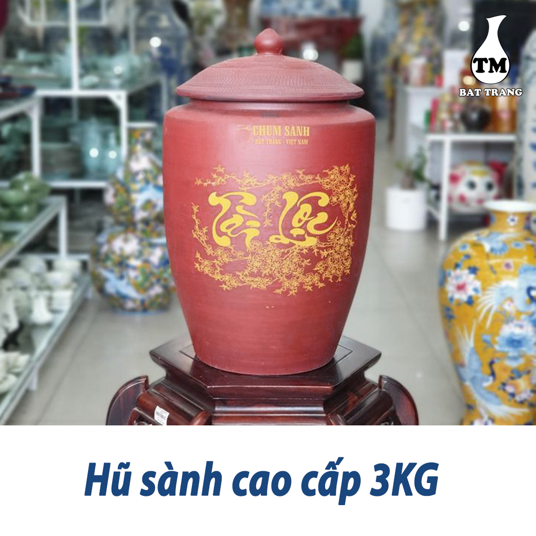 Hủ Sành Đựng Gạo Có Nắp Màu Nâu Đỏ Gốm Sứ Bat Trang