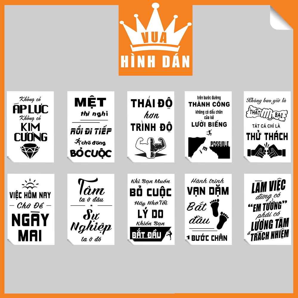 Set 50 sticker decal 50 câu nói truyền cảm hứng trong công việc bằng Tiếng Việt