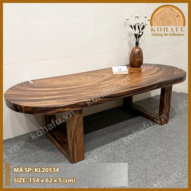 Bàn Oval Gỗ Me Tây Nguyên Tấm Dài 1.54m