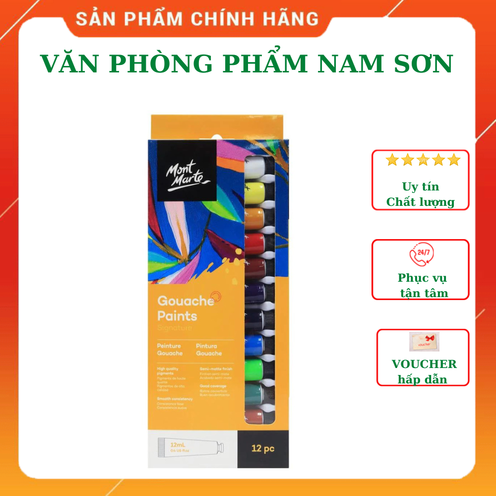 Combo màu Gouache Mont Marte 12/18/24*12ml và dụng cụ vẽ đầy đủ cho người tập vẽ và vẽ chuyên nghiệp