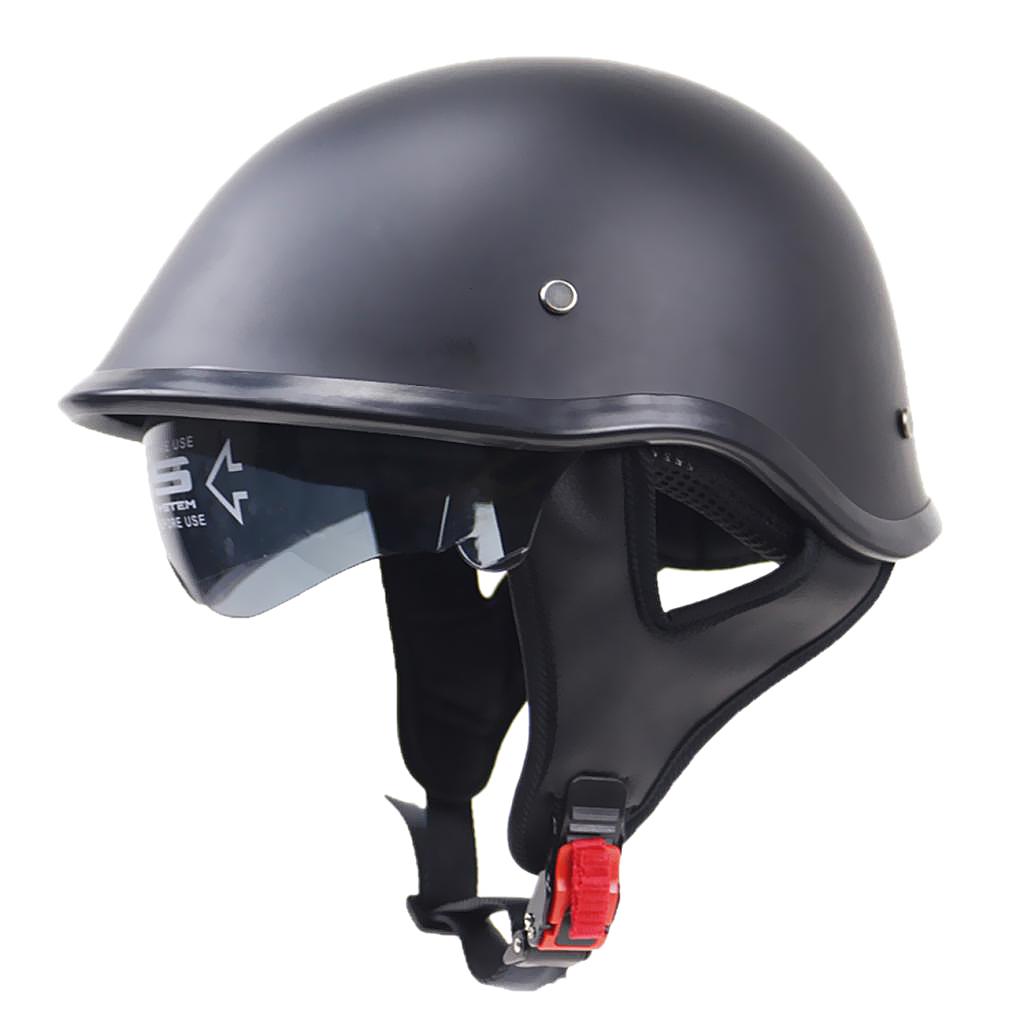 Matte Black Motorcycle Open Face Half Helmet DOT Drop Down Sun Visor M
