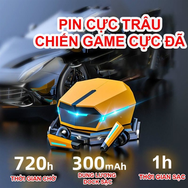 Tai Nghe Gaming V5.2 GS6 Tai Nghe Bluetooth Chơi Game Có Míc, Độ Trễ Thấp, Thiết Kế Cực Đẹp, Tai nghe bluetooth E-sport gaming V5.2,kiểu dáng siêu xe, nắp mở 2 cánh