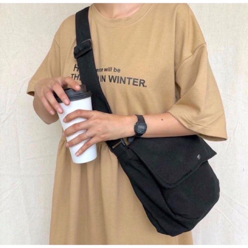 Túi tote vải canvas đeo chéo ulzzang basic trơn nam nữ unisex đi học thời trang giá rẻ