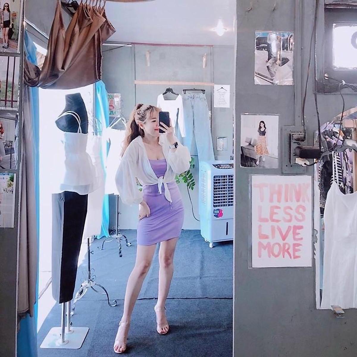 Sét áo sơ mi voan và đầm dây body