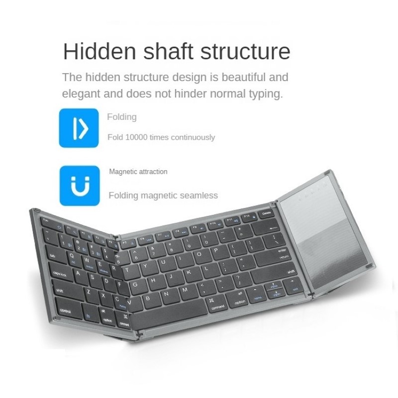 Bàn phím Gấp gọn không dây Bluetooth B66T - Tích hợp Chuột Touchpad - pin sạc TypeC- có hàng phím F1-F12 - Siêu nhẹ