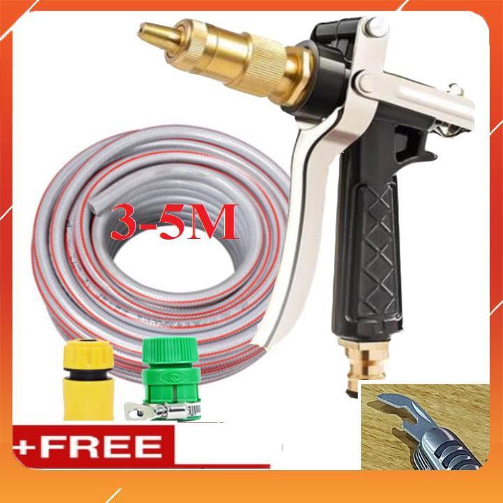 Bộ dây vòi xịt bơm nước tưới rửa , tăng áp 3 lần, loại 3m, 5m 206236 K đầu đồng,cút,nối vàng+ mở chai