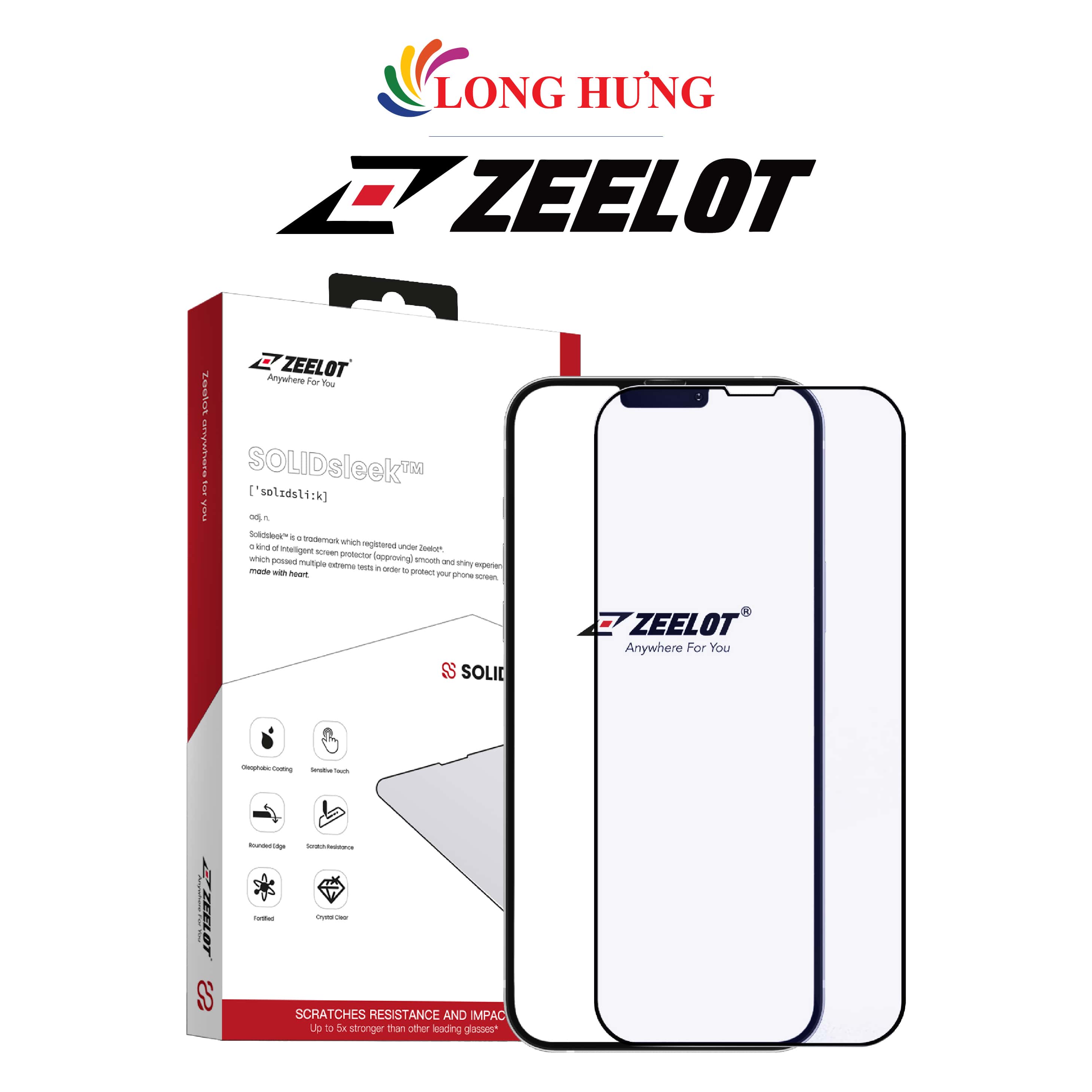 Dán màn hình cường lực Full viền chống tia xanh Zeelot SOLIDsleek 14 Pro Max/14 Pro/14 Plus/14/13 - Hàng chính hãng