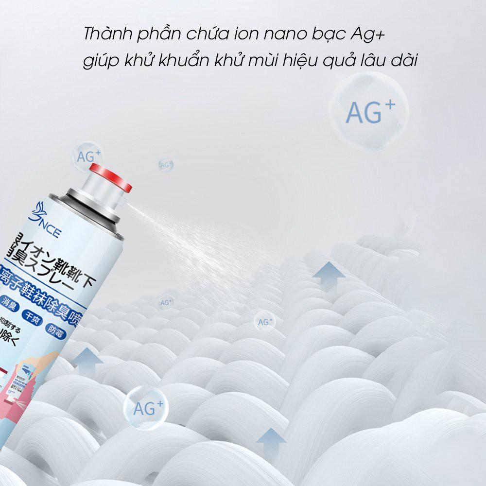 Xịt khử mùi giày Nano Bạc mùi dịu nhẹ 260ml chai xịt ngược khử mùi giày dép tủ giày hiệu quả, An toàn , không gây HẠI