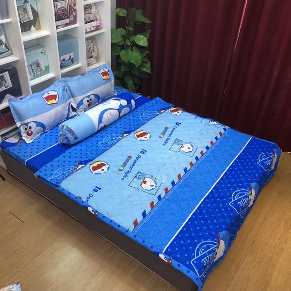 Bộ Chăn Ga Chun Đô Rê Mon CH23 - Xanh Dương
