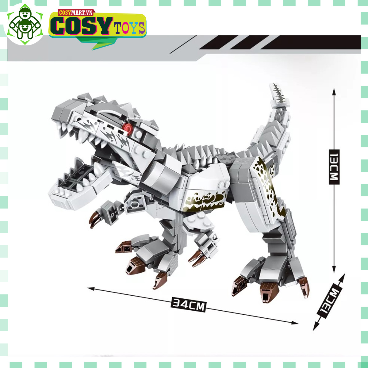 Đồ chơi xếp hình khủng long bạo chúa T-Rex trắng với hơn 482 chi tiết
