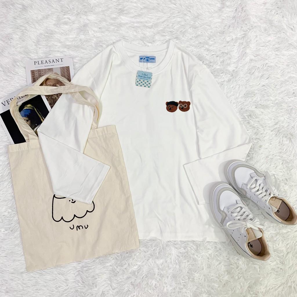 Áo Thun Tay Dài Unisex Thêu ĐẦU GẤU Thu Đông