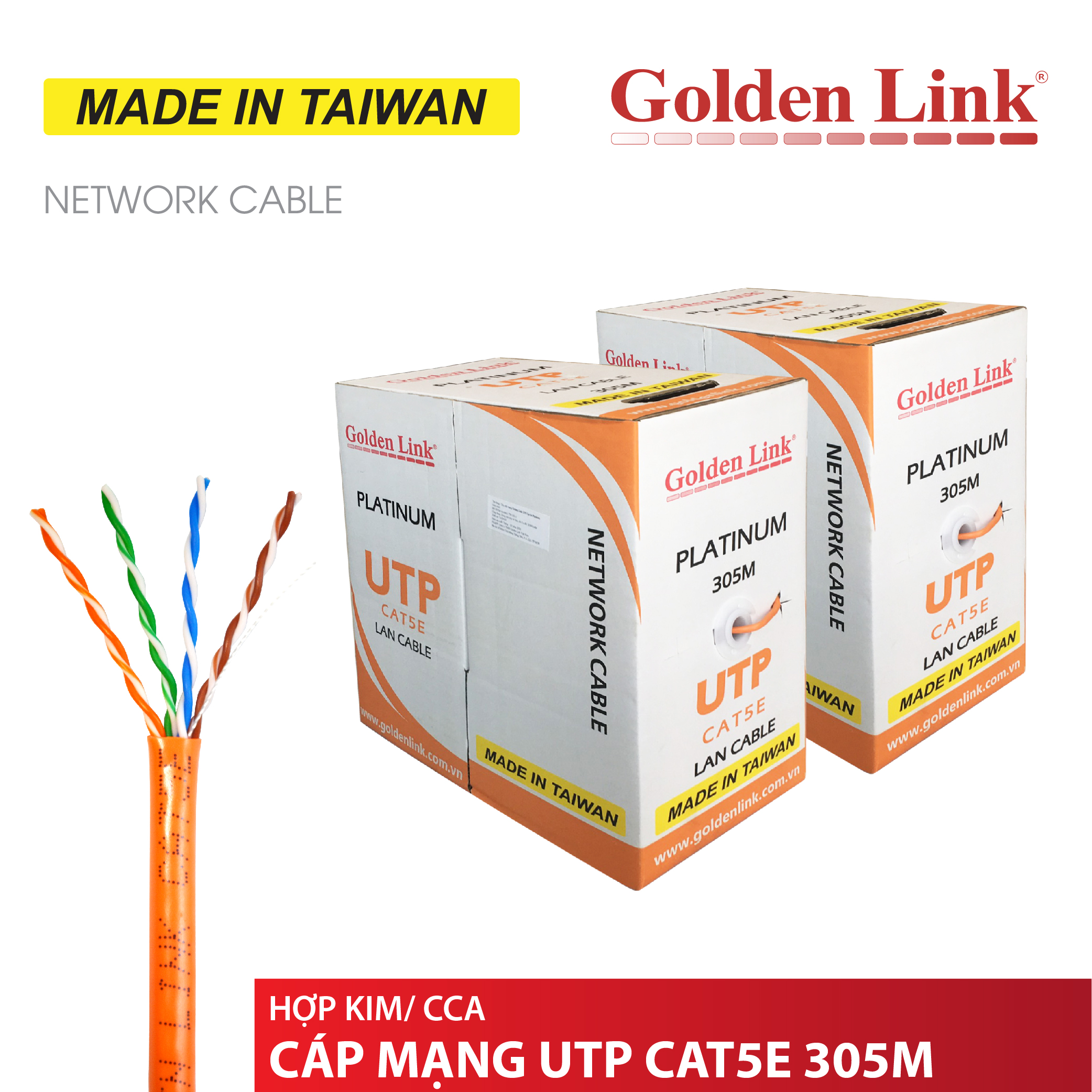 Cáp Mạng CAT5E UTP CCA Golden Link -100MHz – 3m - 305m - Hàng chính hãng