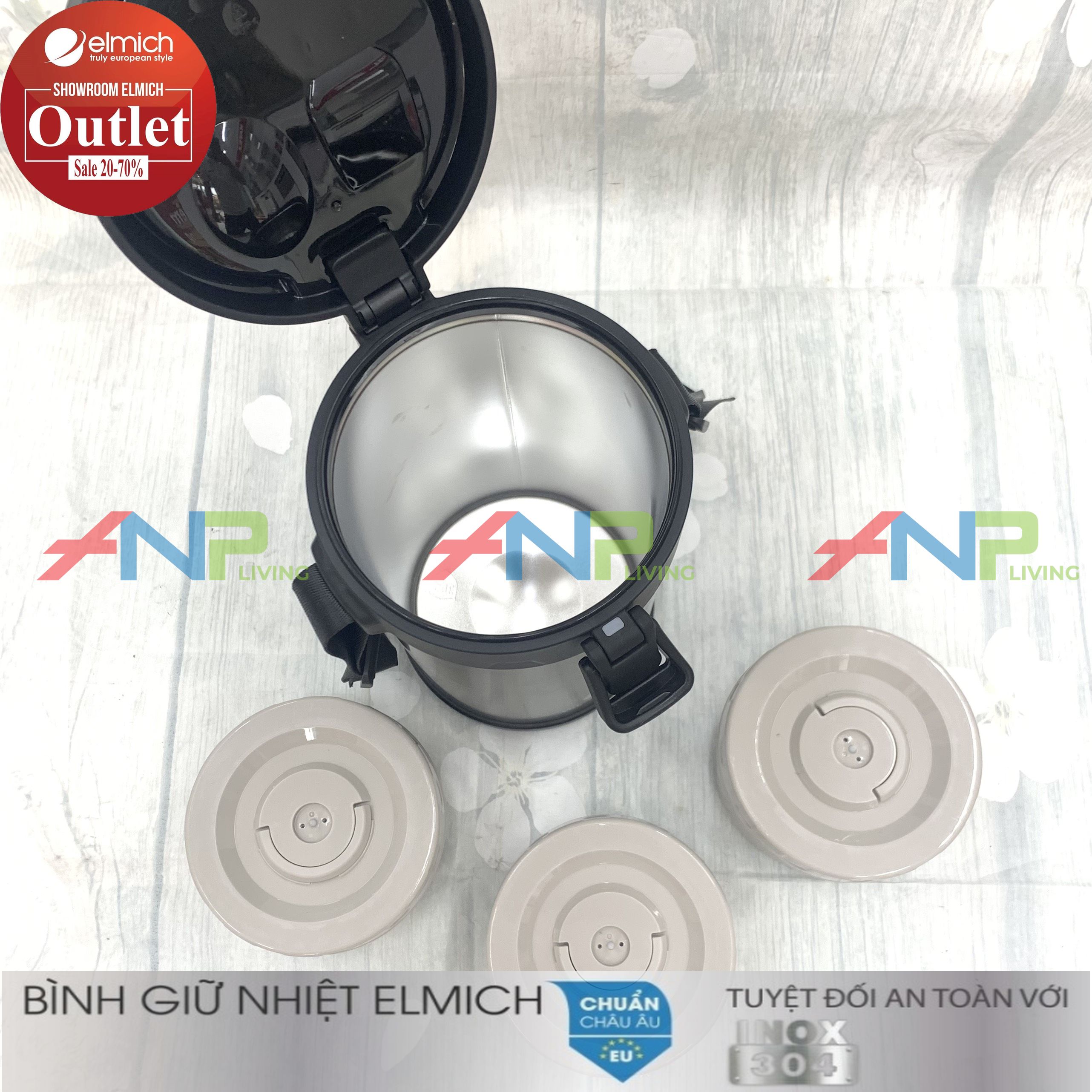 Hộp Đựng Cơm Giữ Nhiệt 3 Ngăn Inox 304 nóng 12h lạnh 24h ELMICH El8030 2200ml