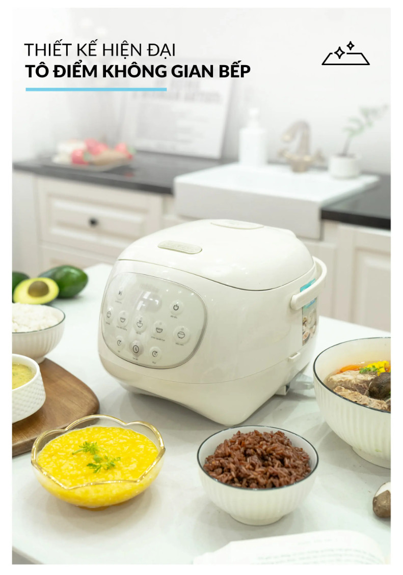 Nồi Cơm Điện Lòng Gốm 1,4L HAATZ CIM250 Công Suất 500W, 6 Chế Độ, Hẹn Giờ, Hàng Chính Hãng