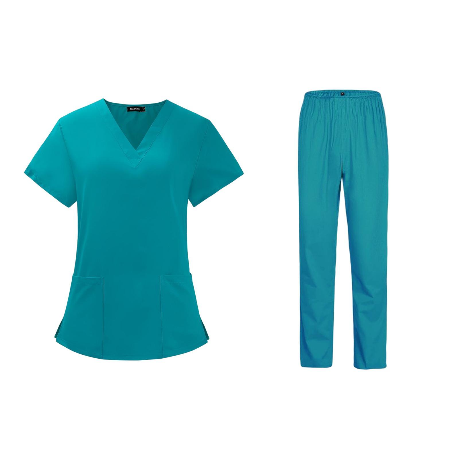 Scrubs Set for Women Lightweight Stretch Scrub Top and Pants Blue S