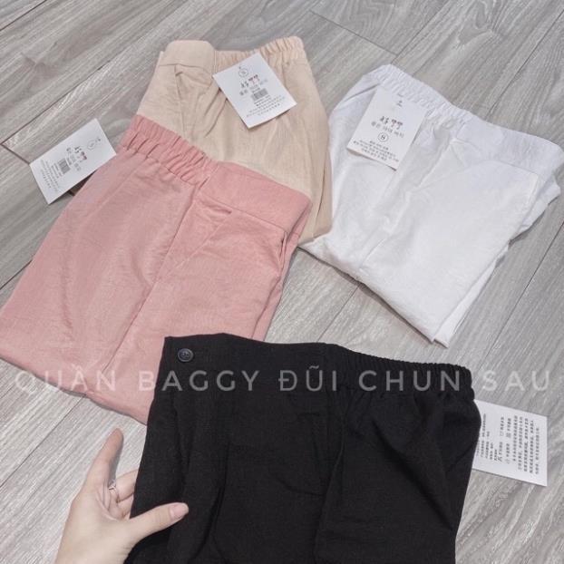 Quần đũi nữ cạp khóa quần baggy nữ khuy trước chun sau phong cách trẻ trung chất đũi mát thời trang Banamo Fashion 821