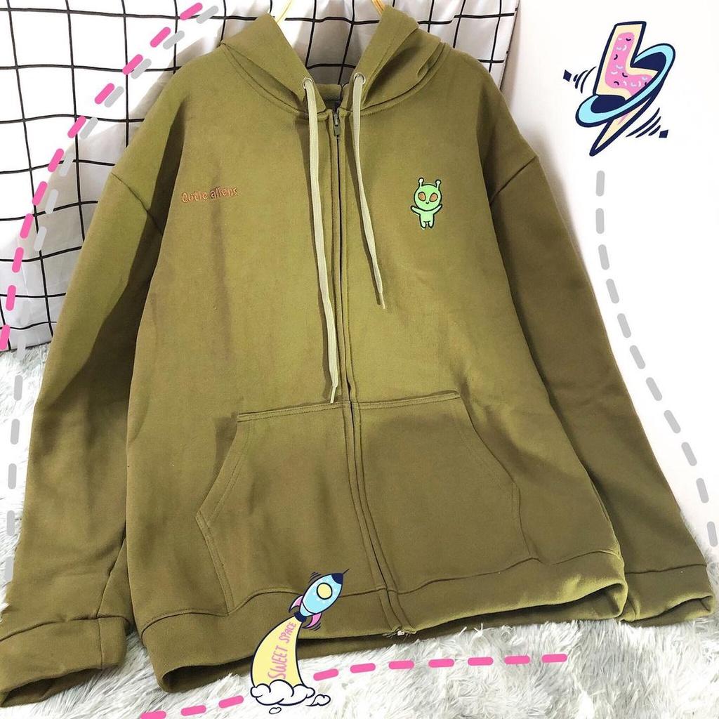 Áo Khoác nỉ thêu hình MEANSTORE form rộng có mũ Unisex nam nữ oversize Ulzzang Streetwear Hàn Quốc - Cutie alien