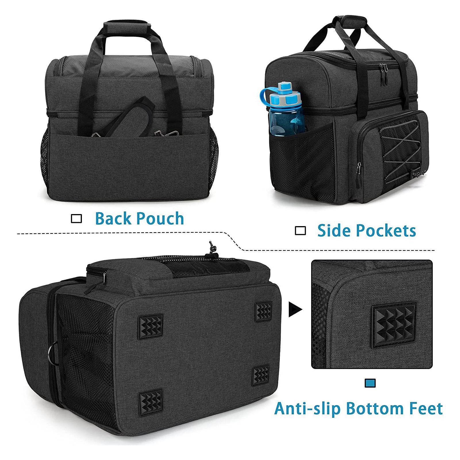 Bowling Bag for 2 Balls Portable Bowling Tote Bag with Padded Ball Holder for Double Ball and Pair of Bowling Shoes up to Mens 16